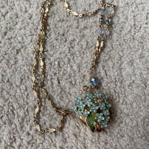 Elegant Gold and Blue Floral forget me not locket